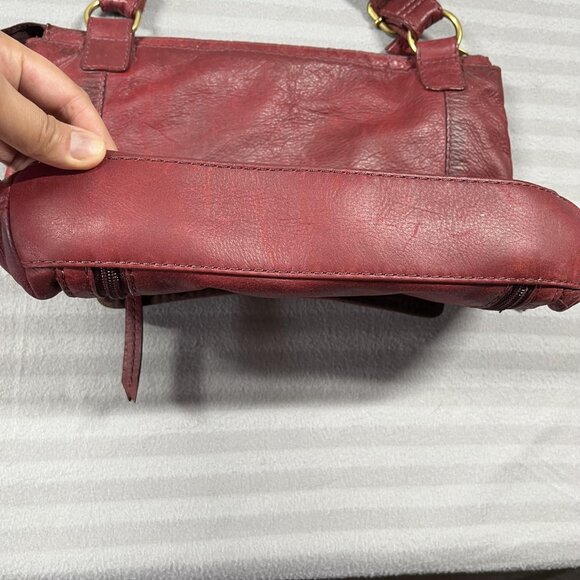Fossil Leather Crossbody Shoulder Bag Purse Womens Burgundy Oxblood Zip Pockets - Picture 6 of 12